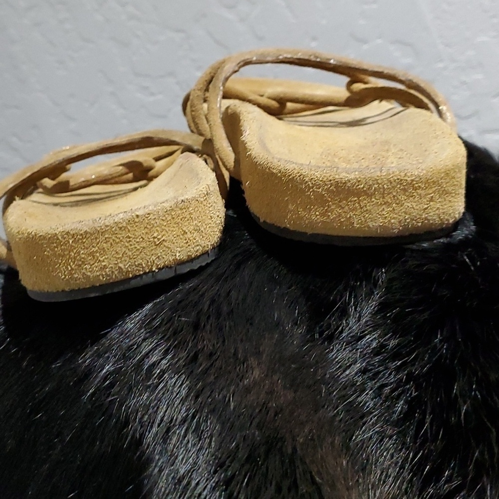 ZARA LEATHER SUEDE FLIP FLOP SANDALS CRISS CROSS STRAPS SIZE 8 BOHO GYPSY FREE - Picture 7 of 9